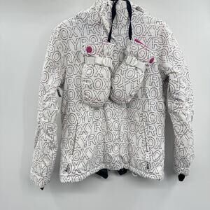 ROXY Girls Winter Jacket Coat Size 10 White 5K Silver With Matching Mittens